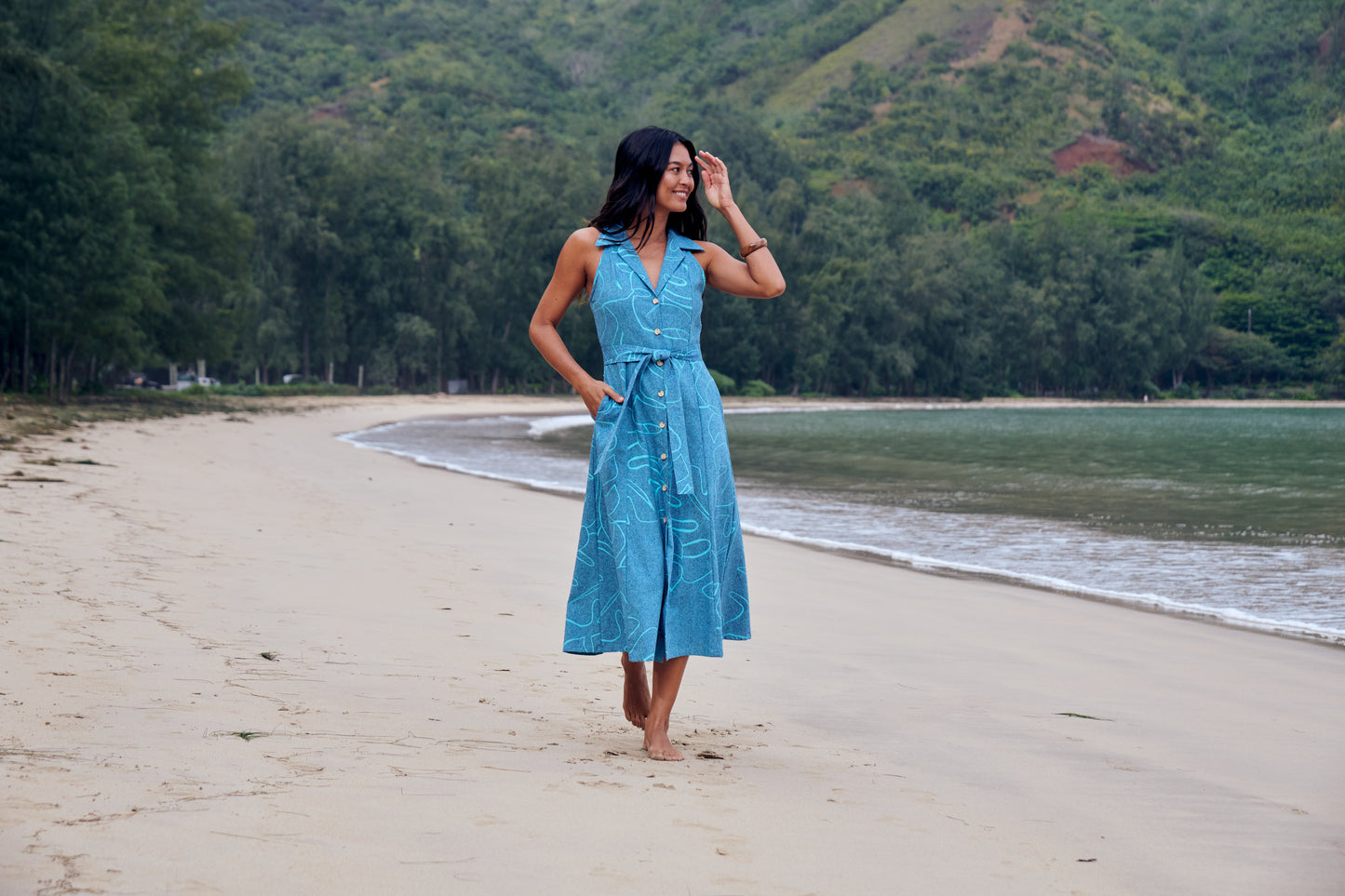 Abstract Monstera Linen Malibu - Maxi Dress
