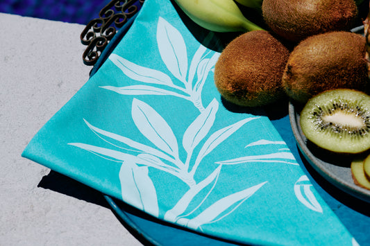 Ti Leaf Linen Napkin Set - Aqua