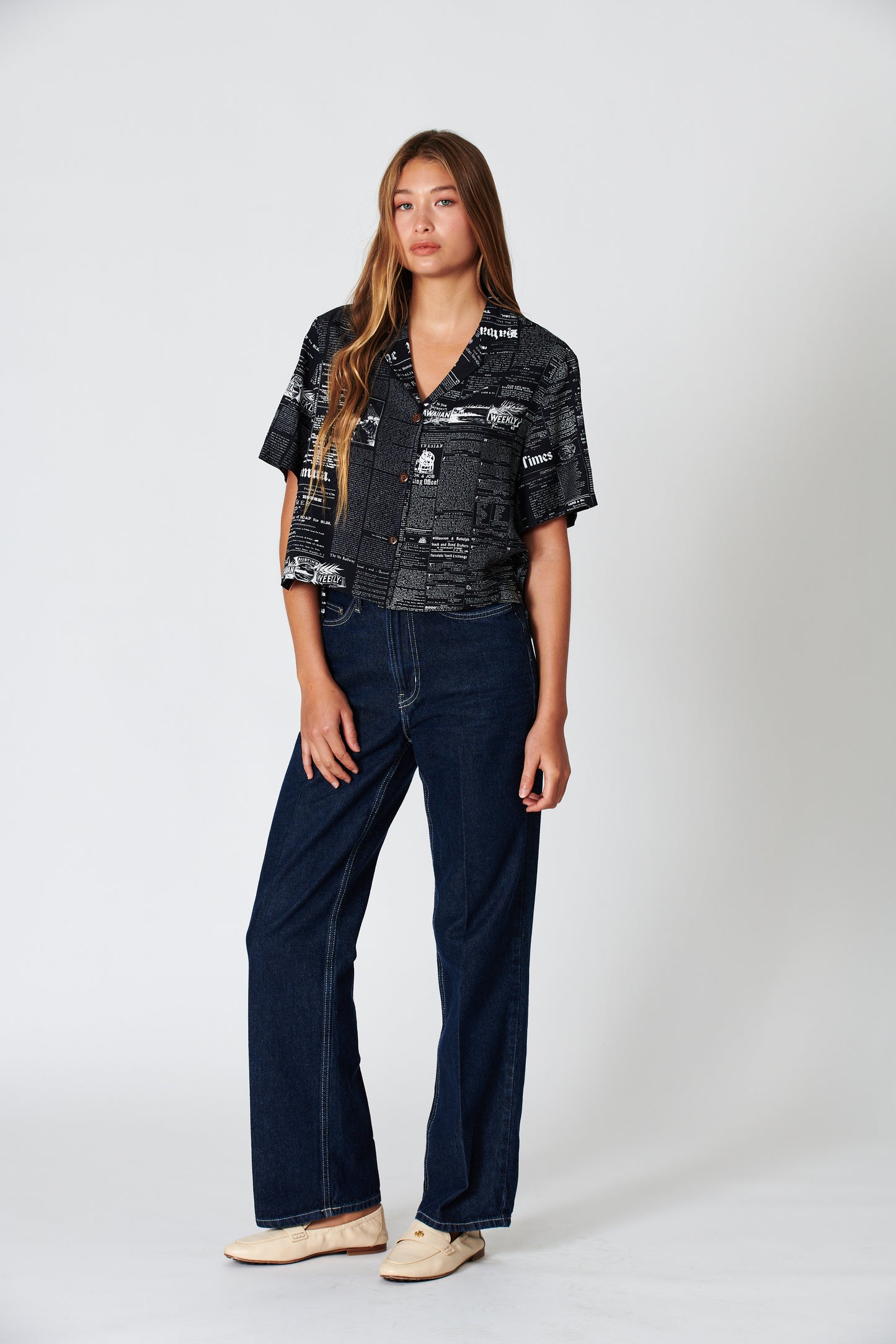 Old News Black Ladies Camp Shirt