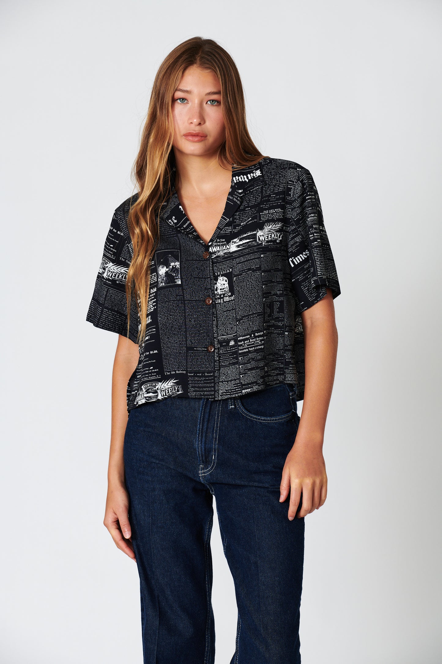 Old News Black Ladies Camp Shirt
