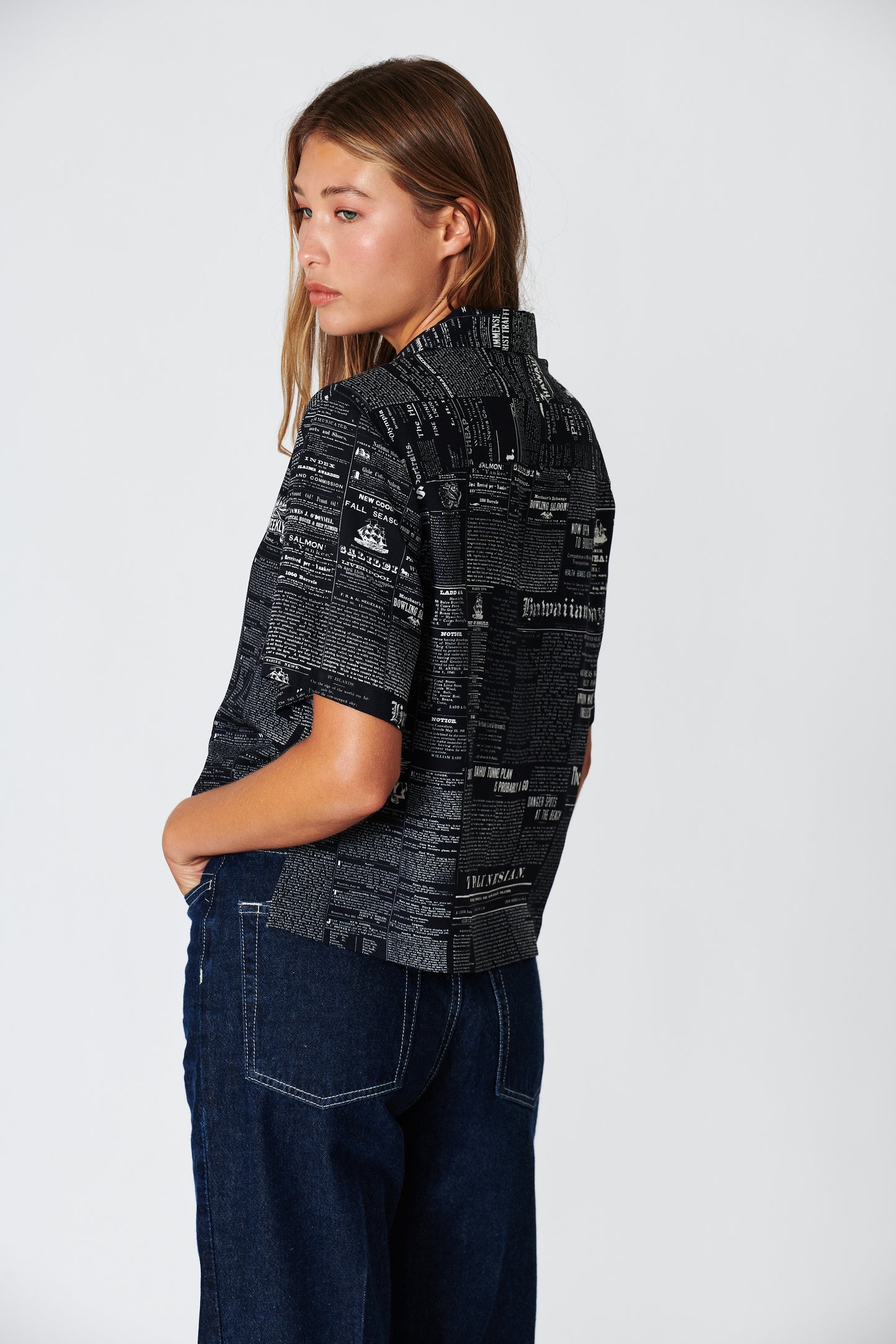 Old News Black Ladies Camp Shirt