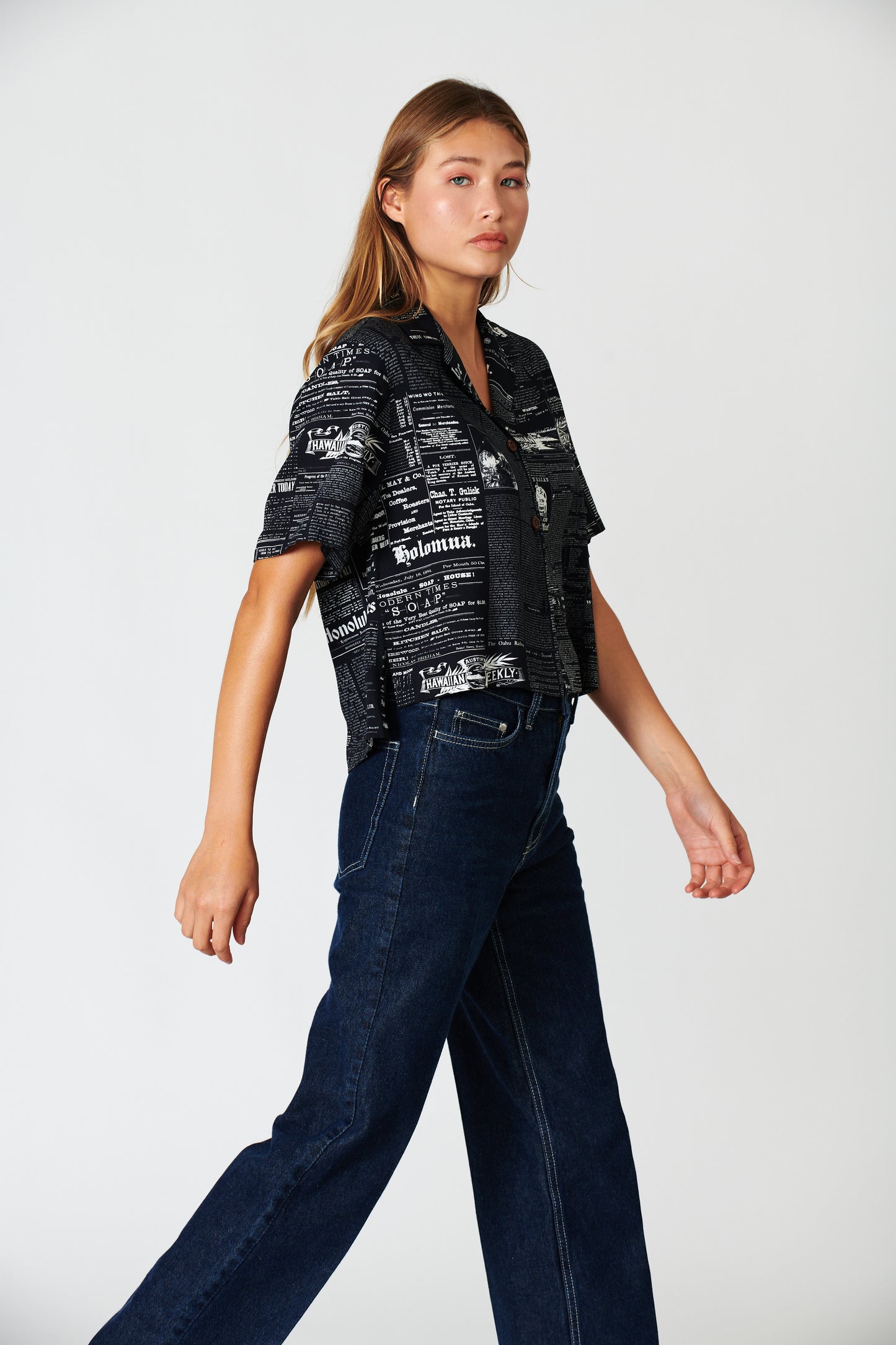 Old News Black Ladies Camp Shirt