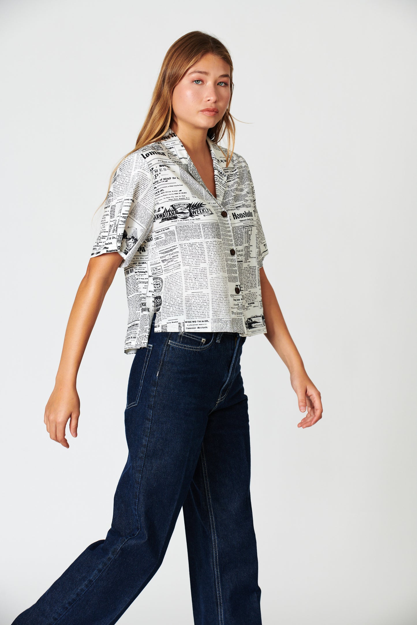 Old News Coconut Ladies Camp Shirt
