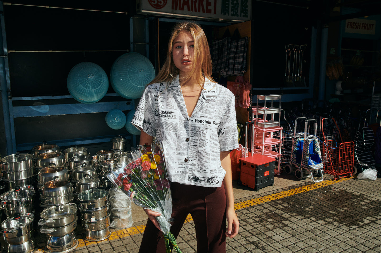 Old News Coconut Ladies Camp Shirt