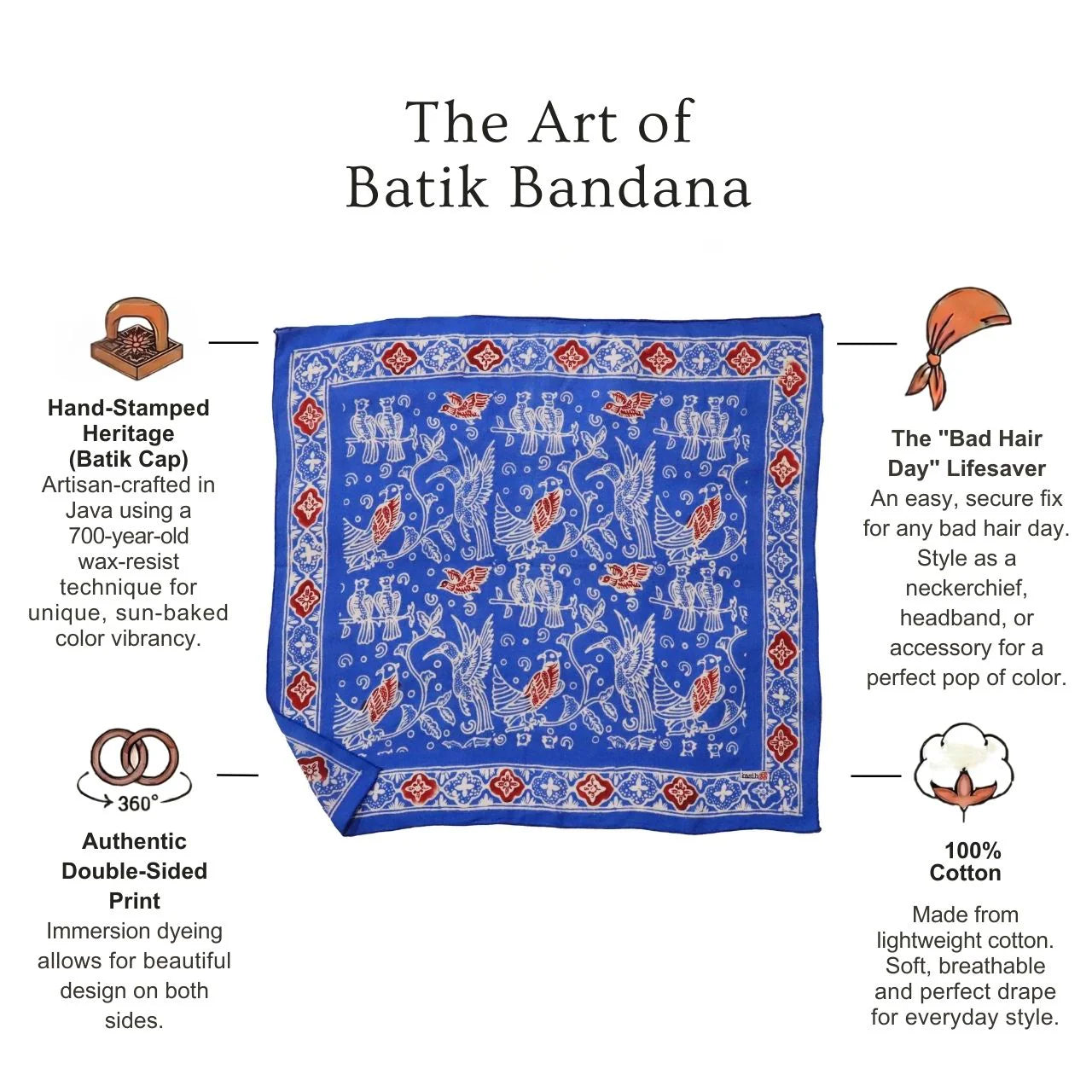 Batik Bandana - Birdsong Blue + Red