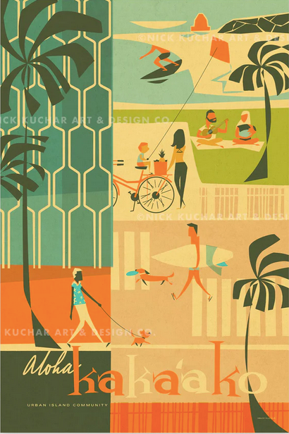 Kaka'ako Travel Print by Nick Kuchar