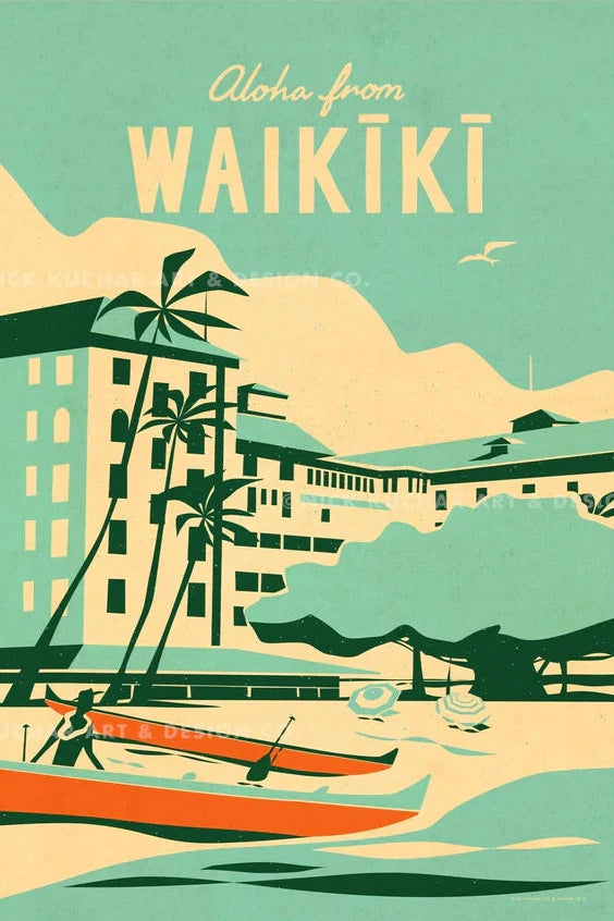 Aloha From Waikiki Travel Print by Nick Kuchar
