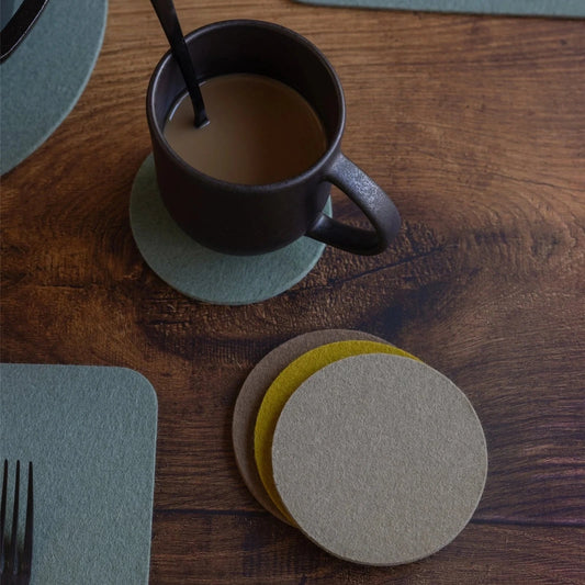 Merino Wool Round Coaster Multi 4 Pack - Fog