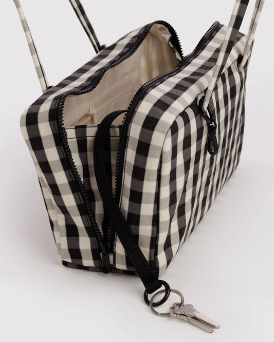 NYLON BOWLER BAG -BLACK + CREAM GINGHAM