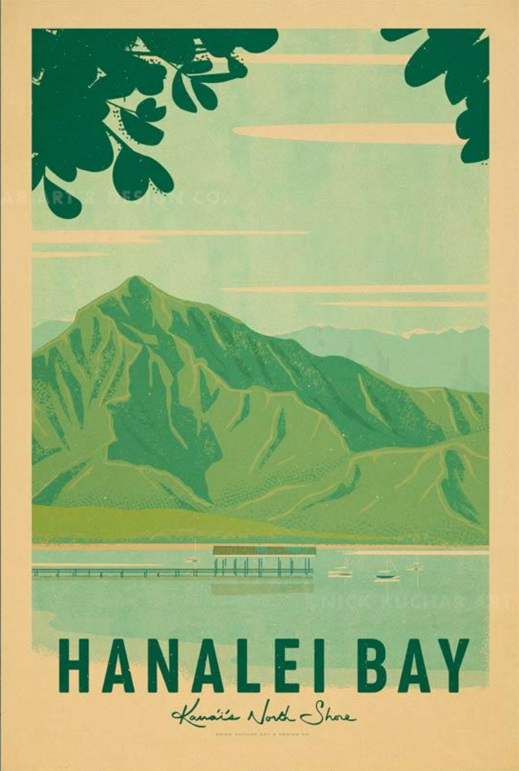 Hanalei Bay Travel Print by Nick Kuchar