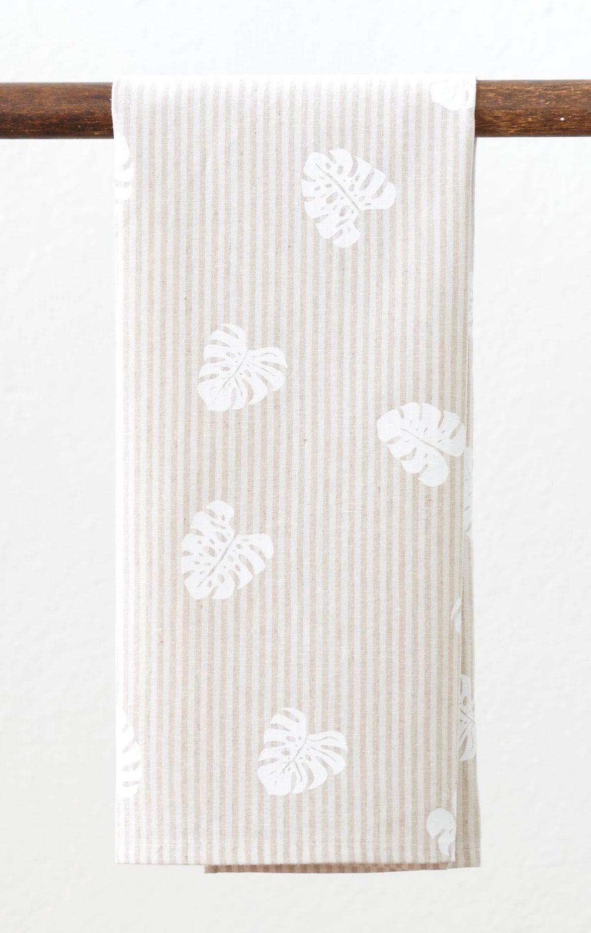 Monstera Linen Tea Towel - Natural Stripe