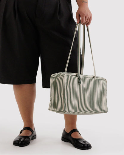 MEDIUM NYLON BOWLER BAG - SAGE STRIPE