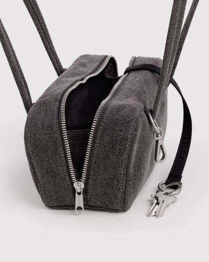 SMALL NYLON BOWLER BAG - WASHED BLACK DENIM
