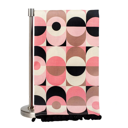 Mid Century Tea Towel- Pink Circle in Oval