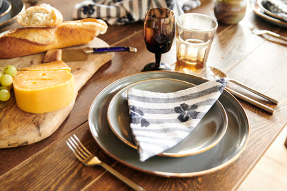 Princeville Hibiscus Linen Napkin Set - Nautical Stripe