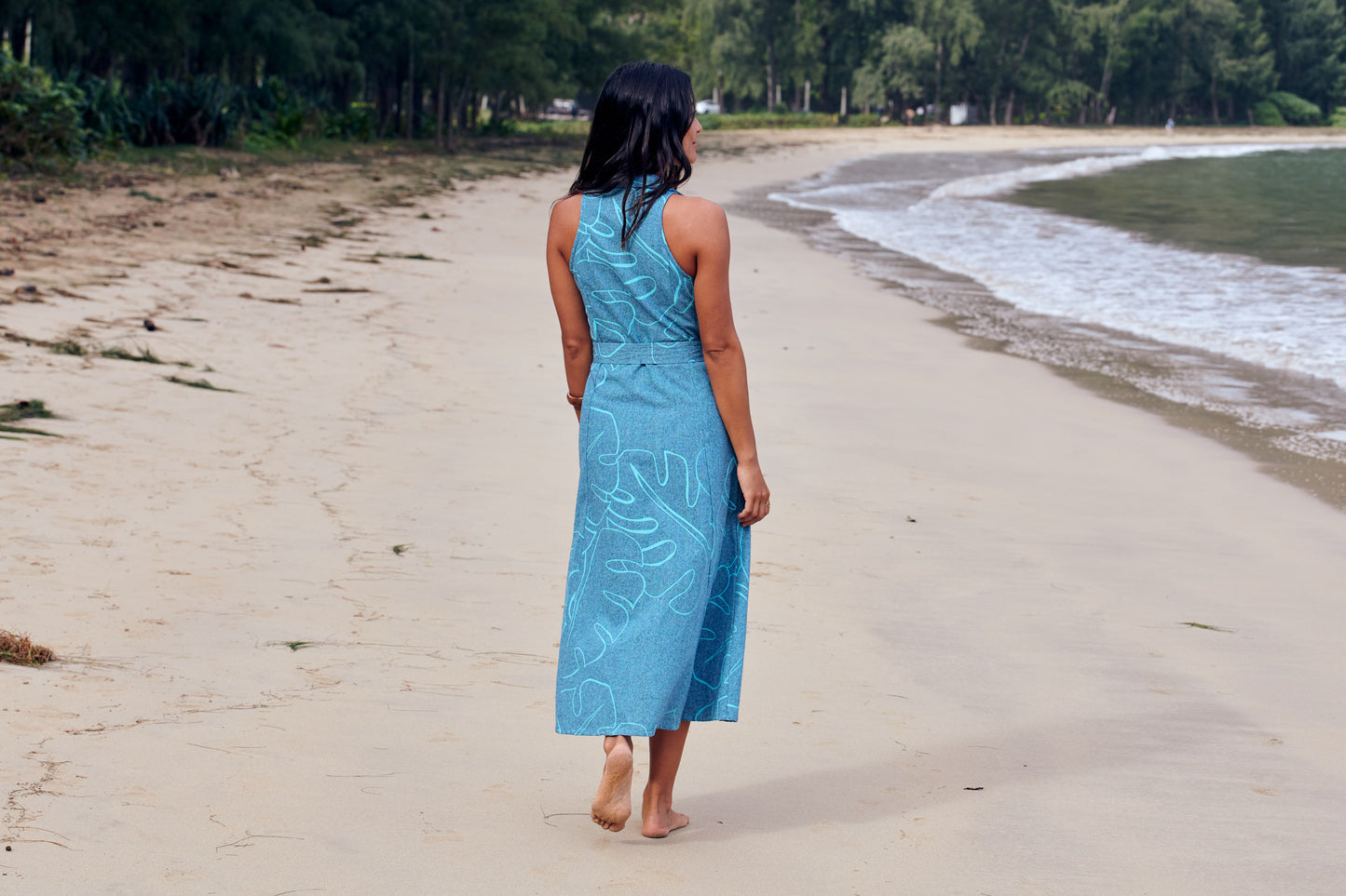 Abstract Monstera Linen Malibu - Maxi Dress