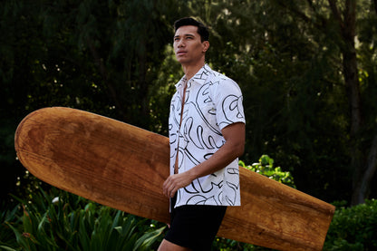 Abstract Monstera Linen White