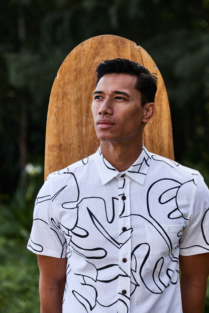 Abstract Monstera Linen White