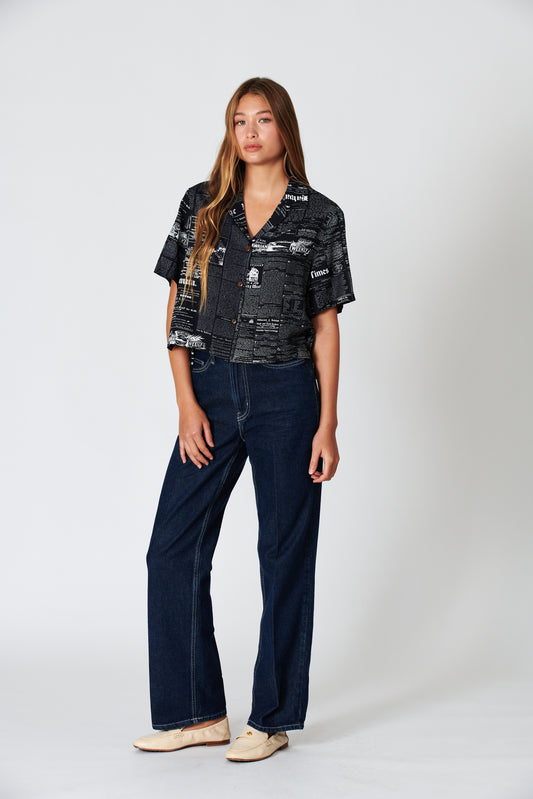 Old News Black Ladies Camp Shirt