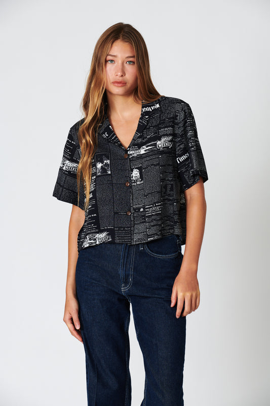 Old News Black Ladies Camp Shirt