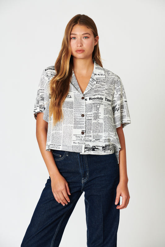 Old News Coconut Ladies Camp Shirt