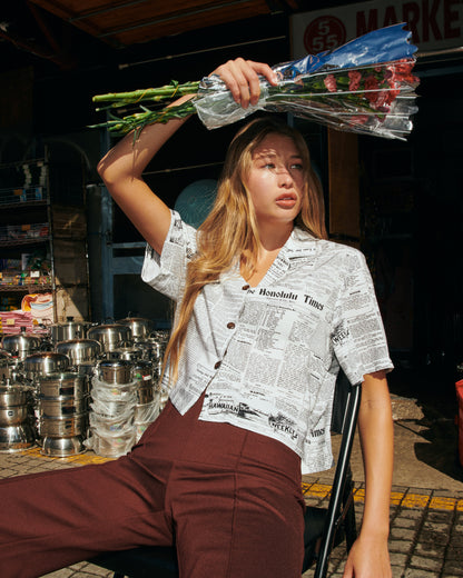 Old News Coconut Ladies Camp Shirt
