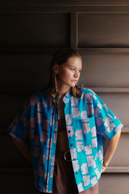 Woodblock Fern Turquoise Harbor Shirt