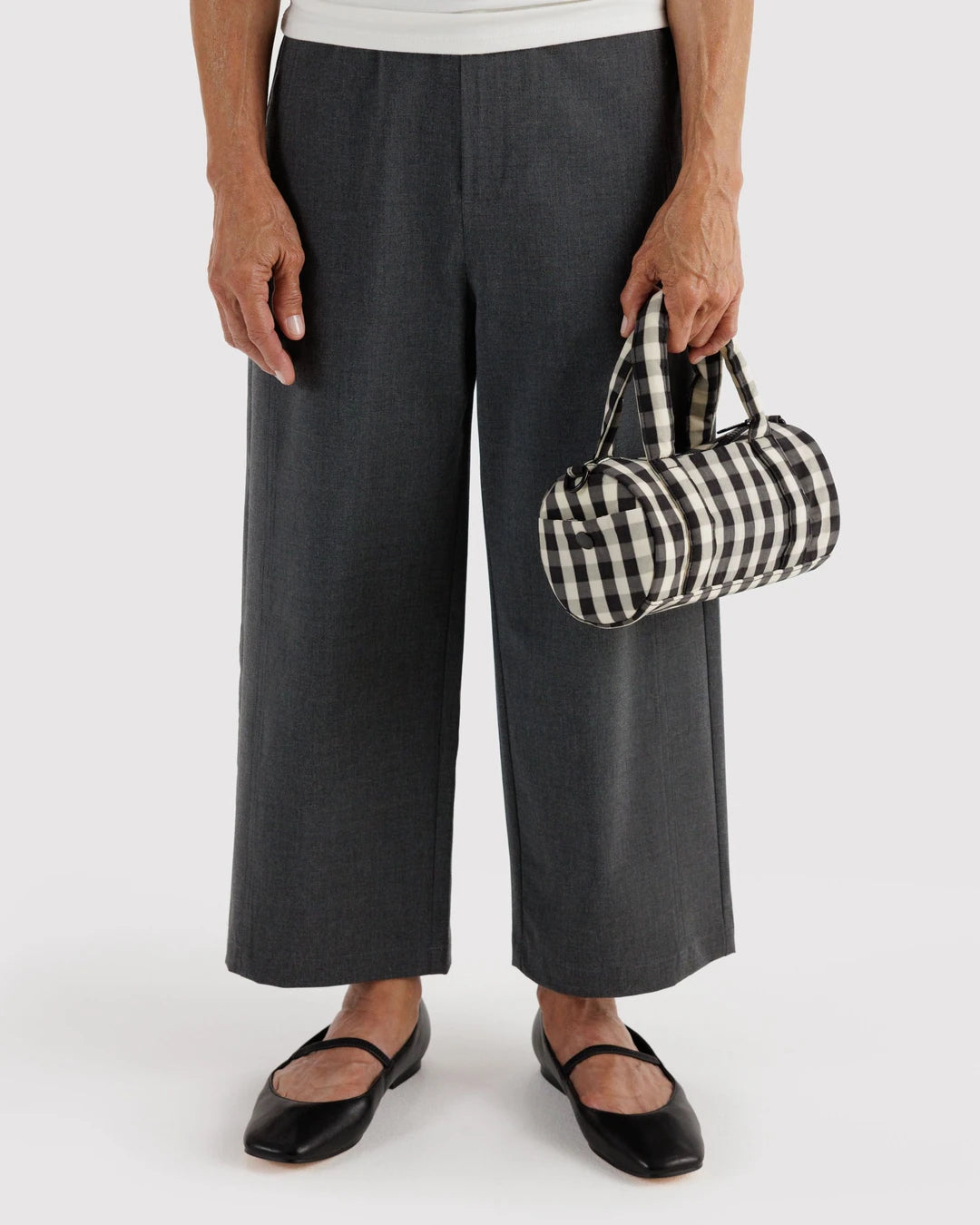 SMALL NYLON DUFFLE BAG - BLACK AND CREAM GINGHAM