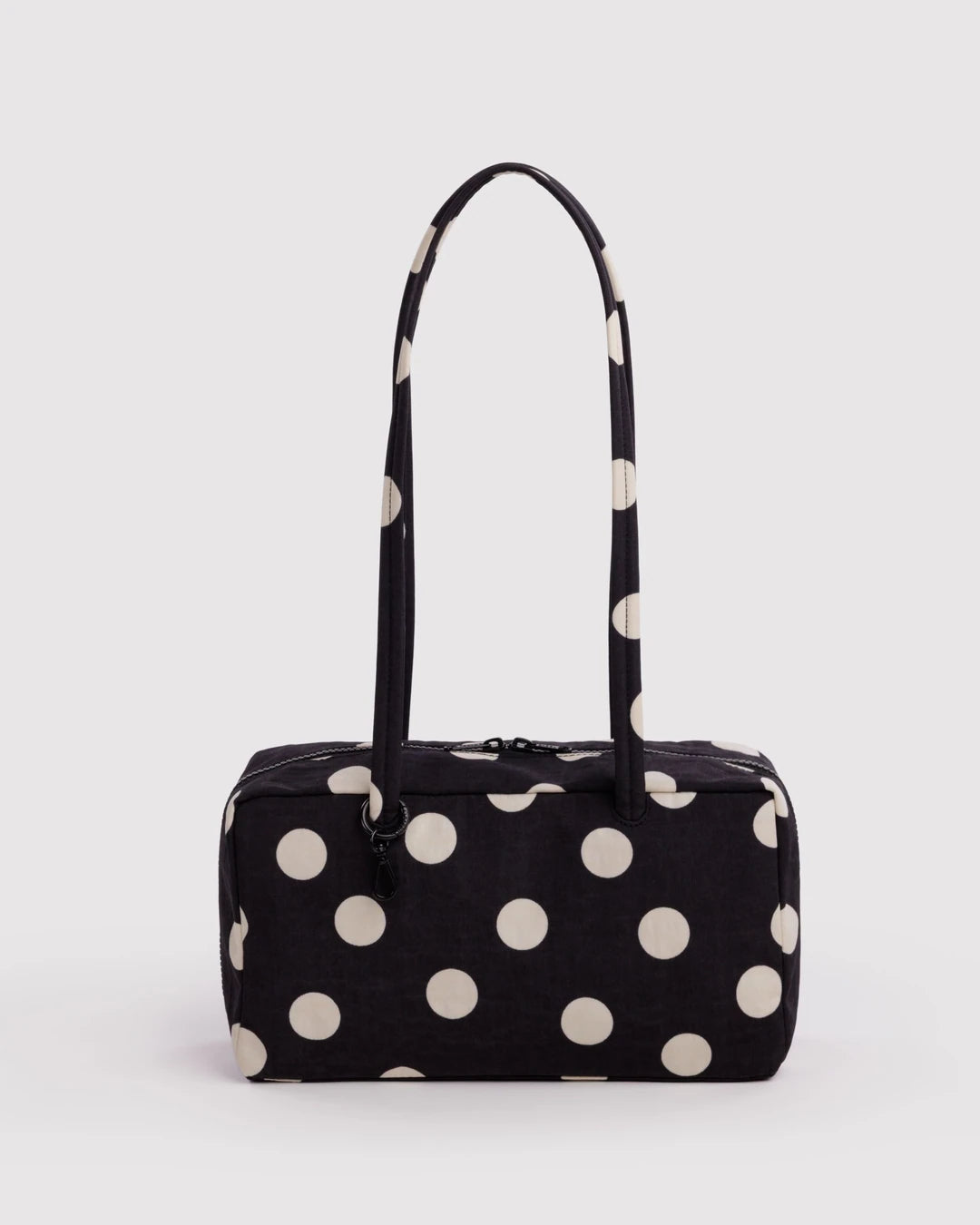 NYLON BOWLER BAG -BLACK + CREAM POLKA DOT