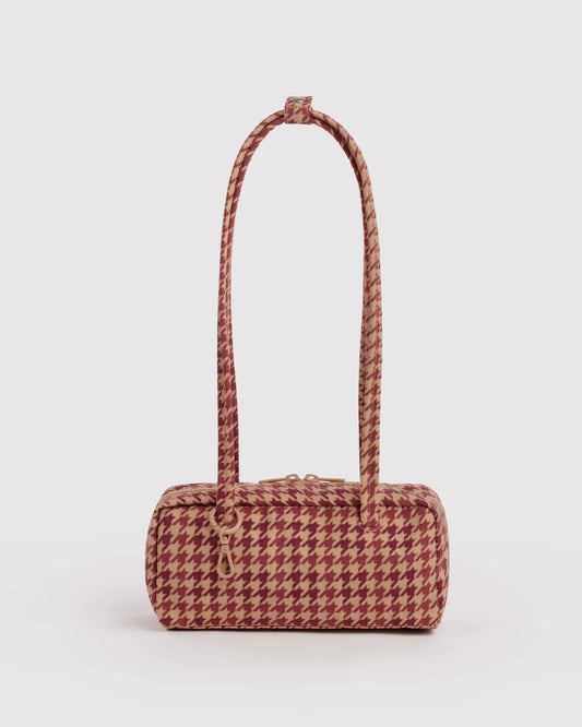 SMALL NYLON BOWLER BAG - TAN HOUNDSTOOTH