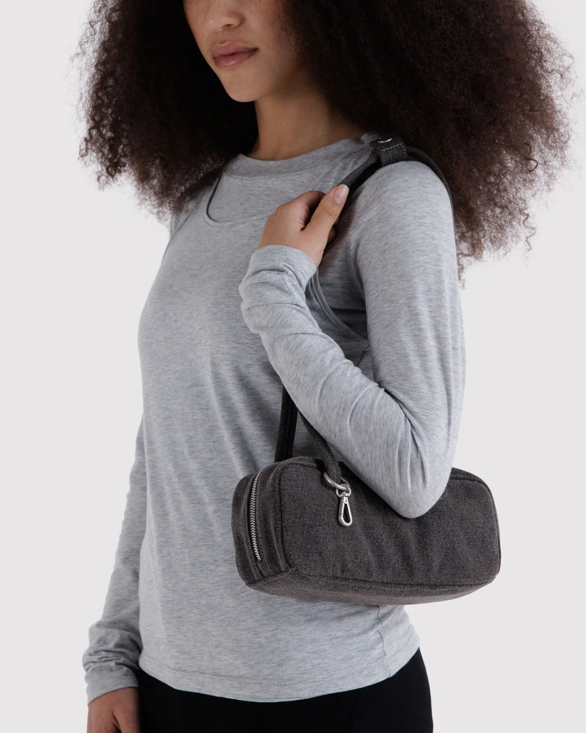 SMALL NYLON BOWLER BAG - WASHED BLACK DENIM