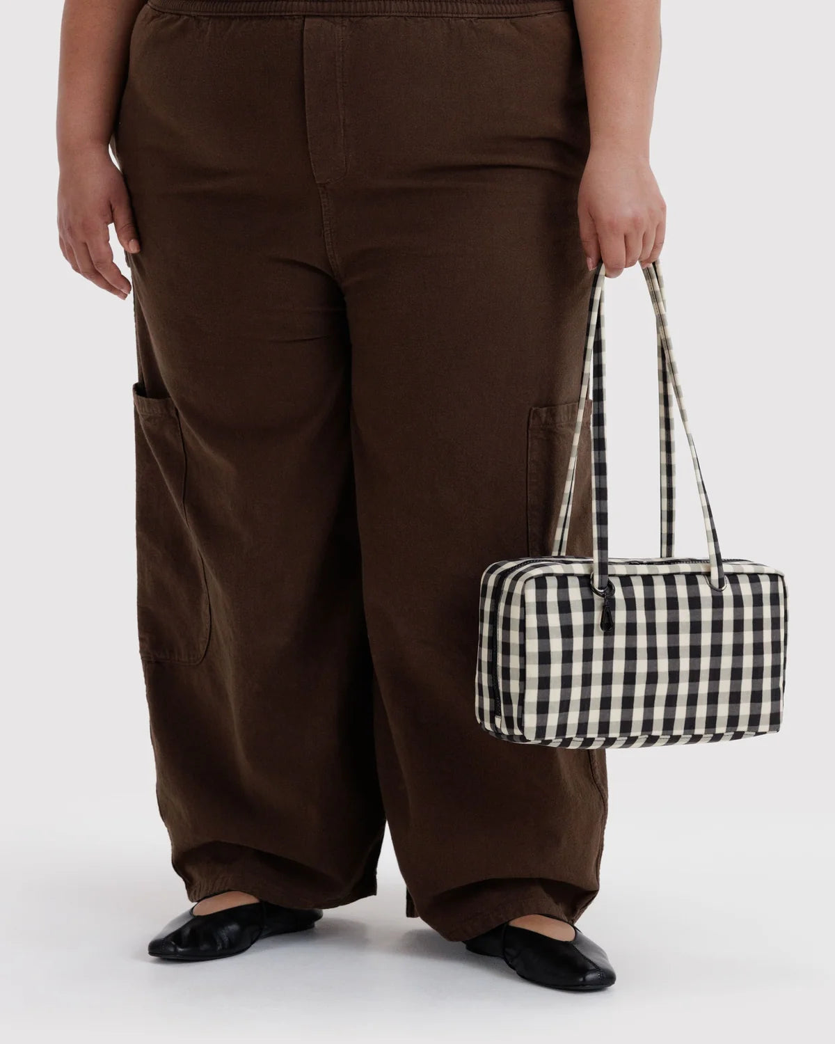 NYLON BOWLER BAG -BLACK + CREAM GINGHAM