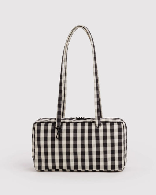 NYLON BOWLER BAG -BLACK + CREAM GINGHAM
