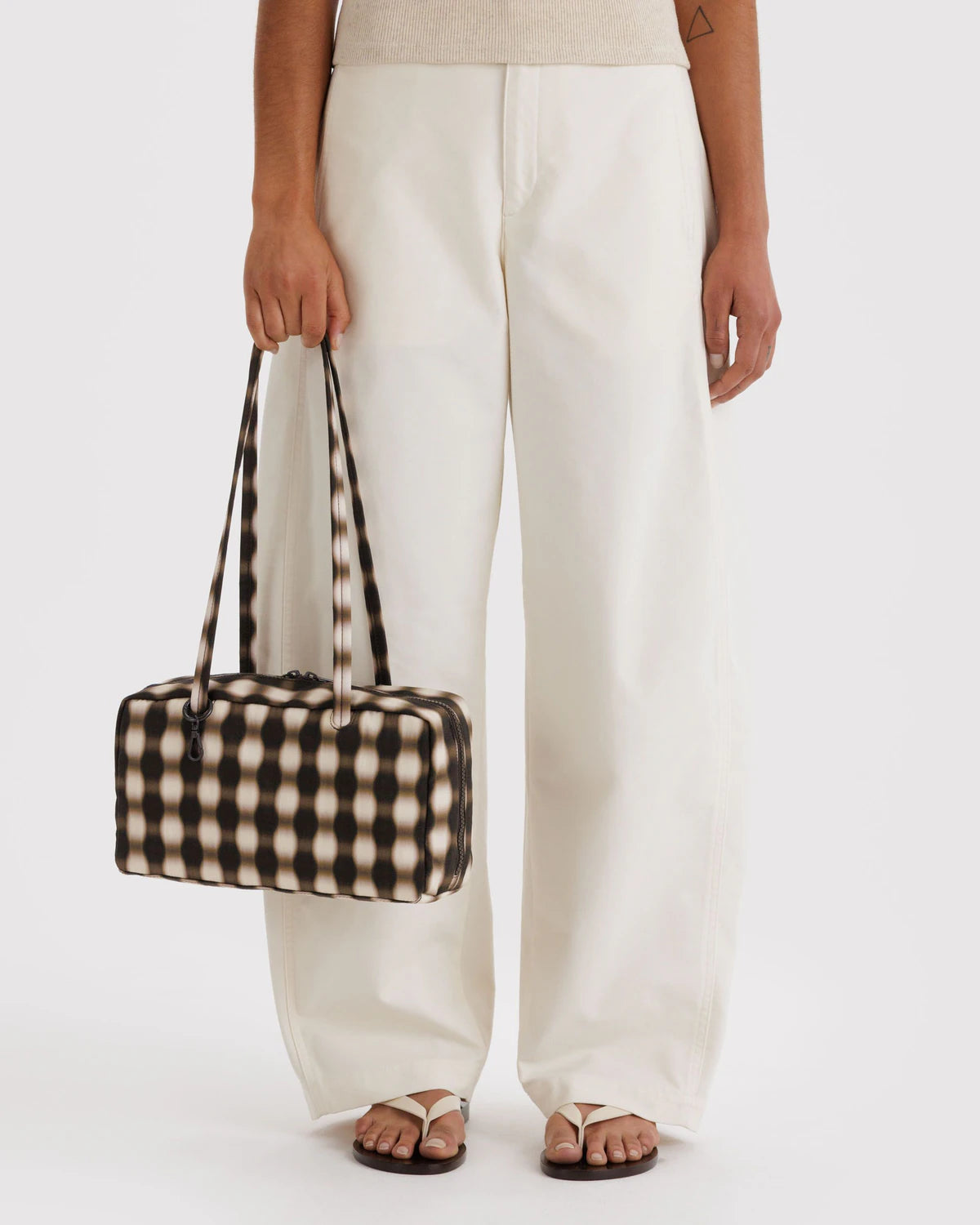 NYLON BOWLER BAG - BLURRED GINGHAM BROWN