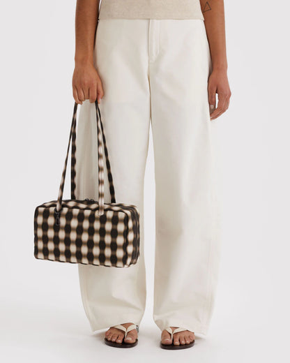 NYLON BOWLER BAG - BLURRED GINGHAM BROWN