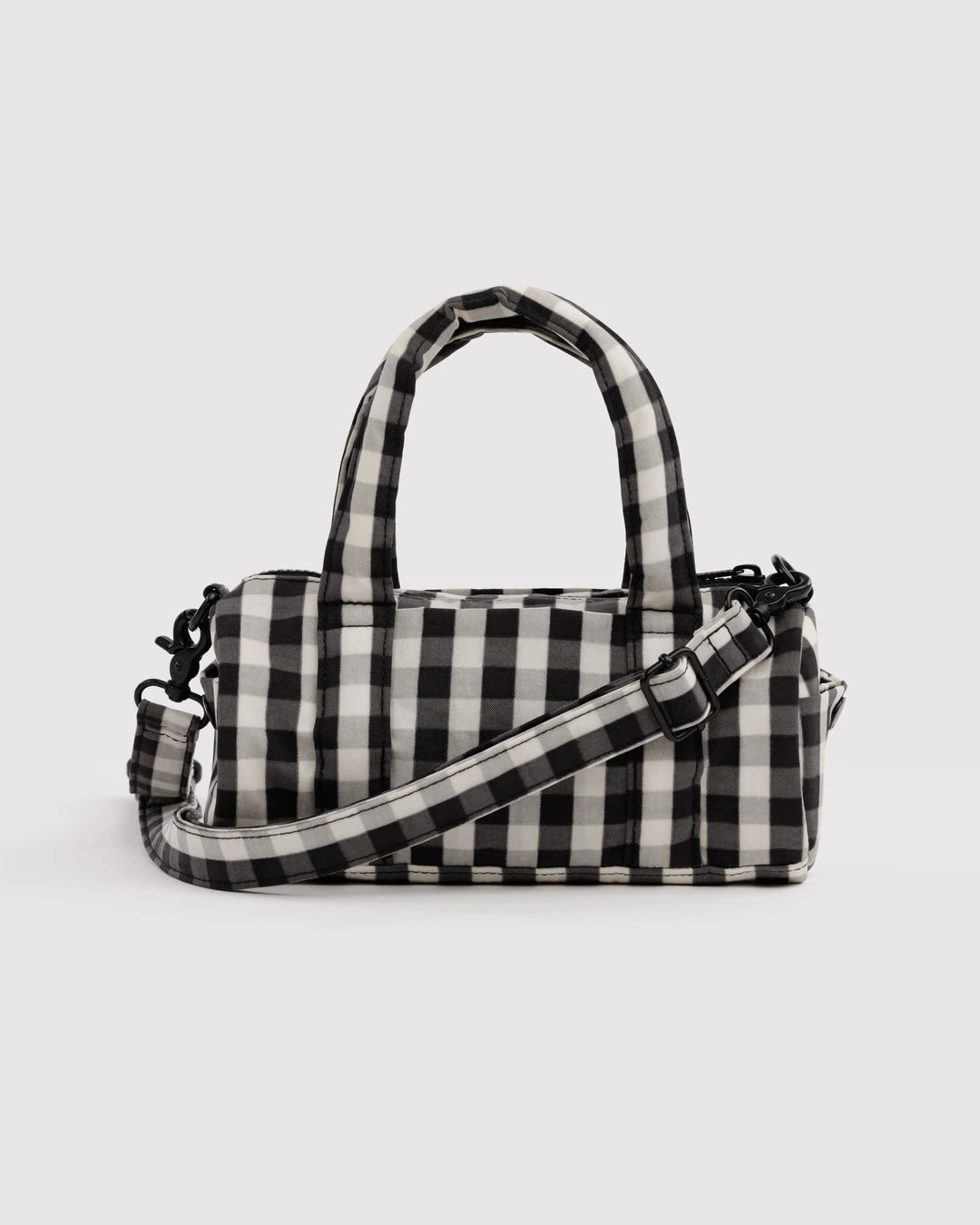 SMALL NYLON DUFFLE BAG - BLACK AND CREAM GINGHAM