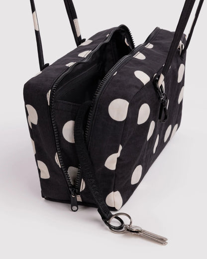NYLON BOWLER BAG -BLACK + CREAM POLKA DOT