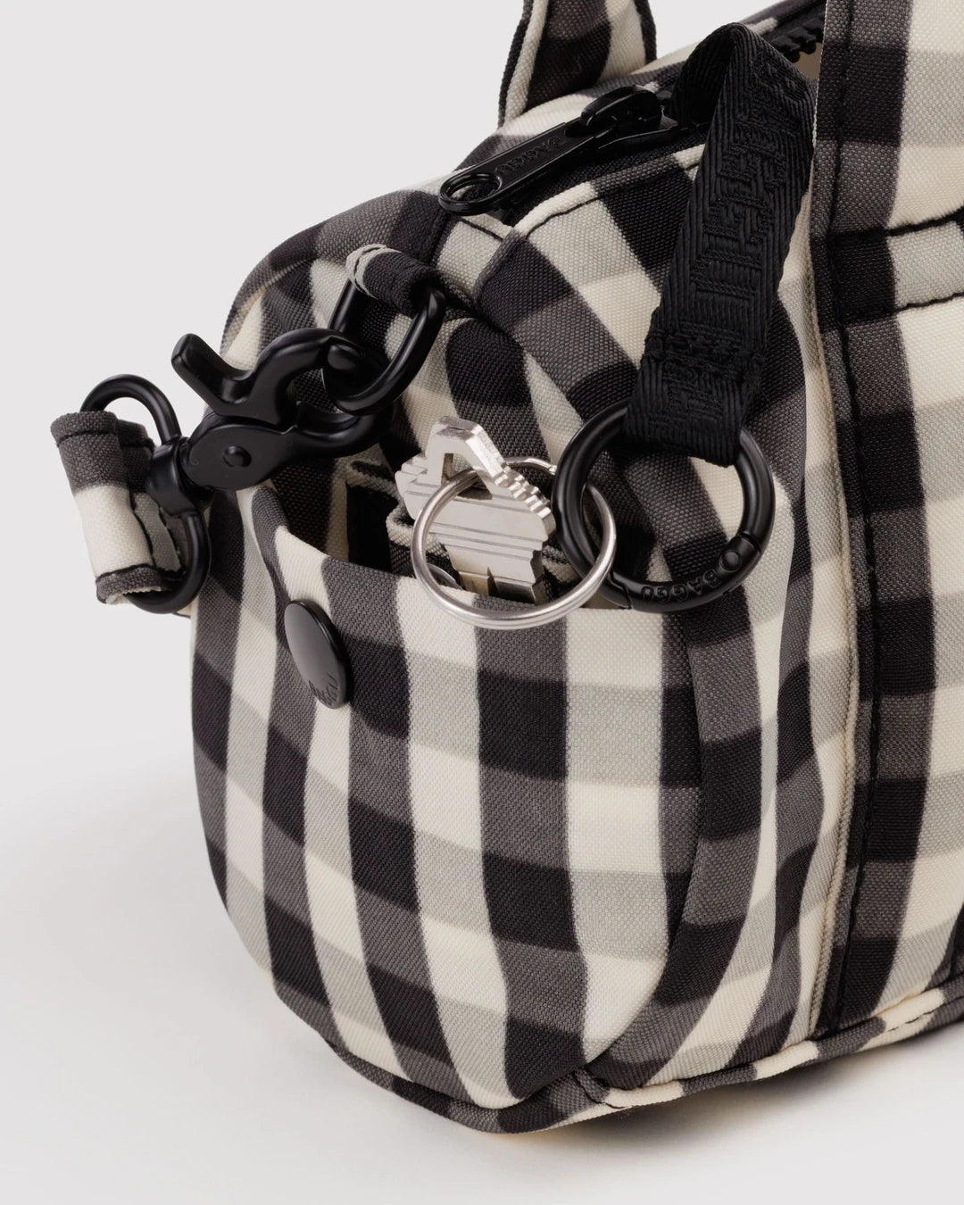 SMALL NYLON DUFFLE BAG - BLACK AND CREAM GINGHAM