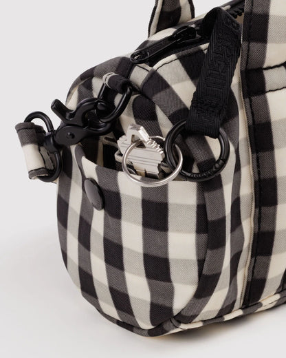 SMALL NYLON DUFFLE BAG - BLACK AND CREAM GINGHAM