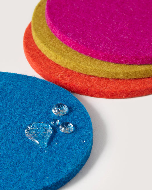 Merino Wool Round Coaster Multi 4 Pack - Electric