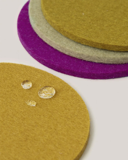 Merino Wool Round Coaster Multi 4 Pack - Golden Hour