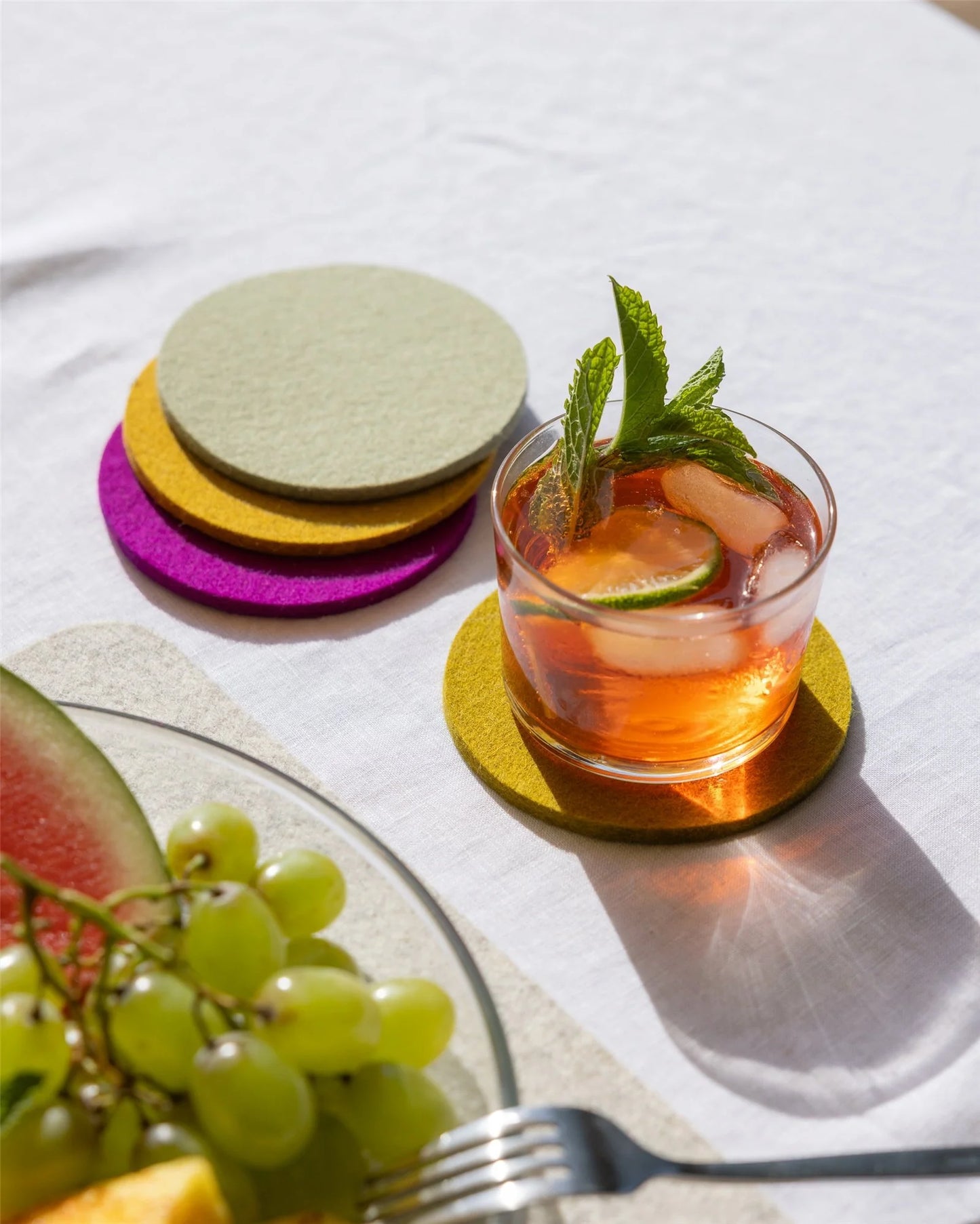 Merino Wool Round Coaster Multi 4 Pack - Golden Hour