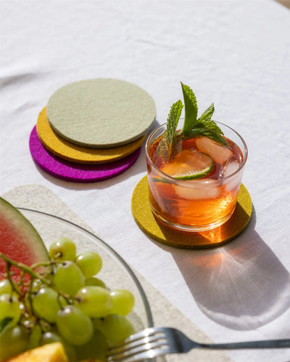 Merino Wool Round Coaster Multi 4 Pack - Golden Hour