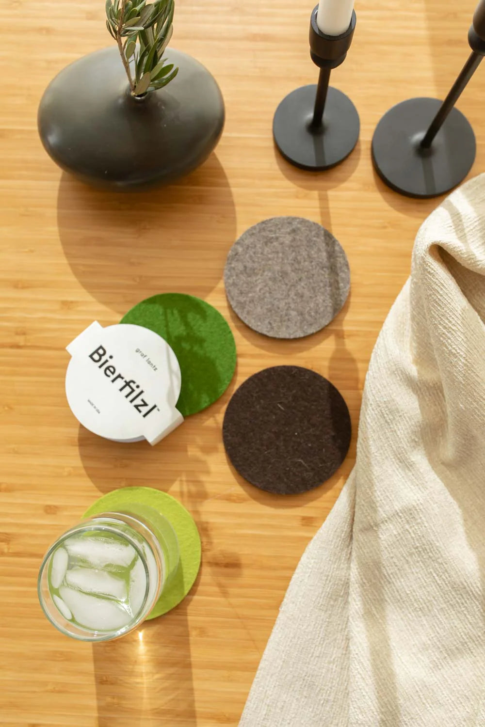 Merino Wool Round Coaster Multi 4 Pack - Forest