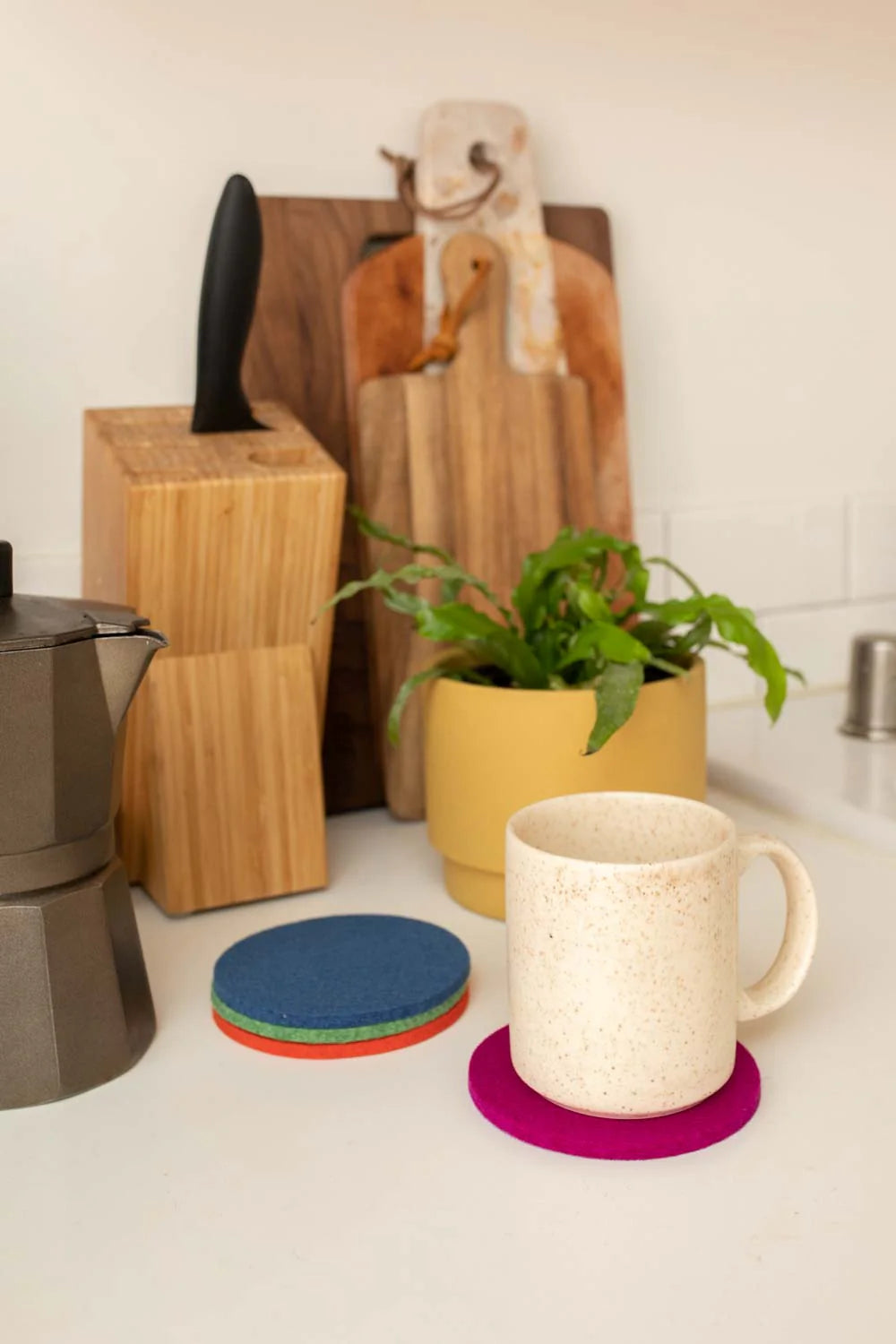 Merino Wool Round Coaster Multi 4 Pack - Electric