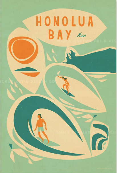 Honolua Bay Travel Print by Nick Kuchar