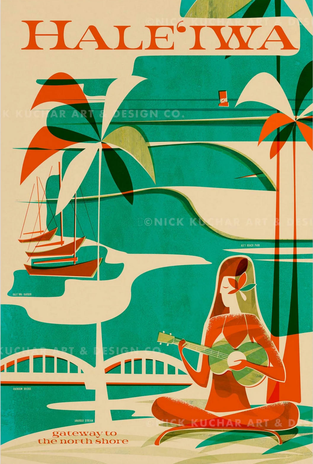 Hale'iwa Wahine Travel Print by Nick Kuchar