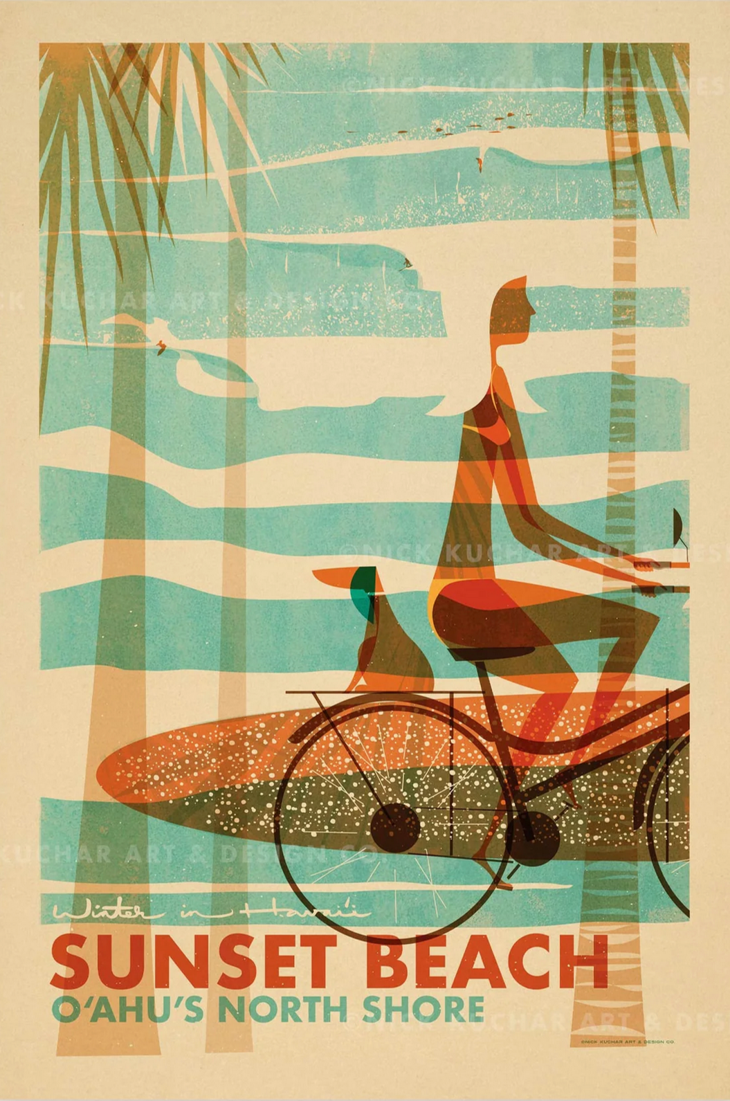 Sunset Beach Wahine Travel Print by Nick Kuchar