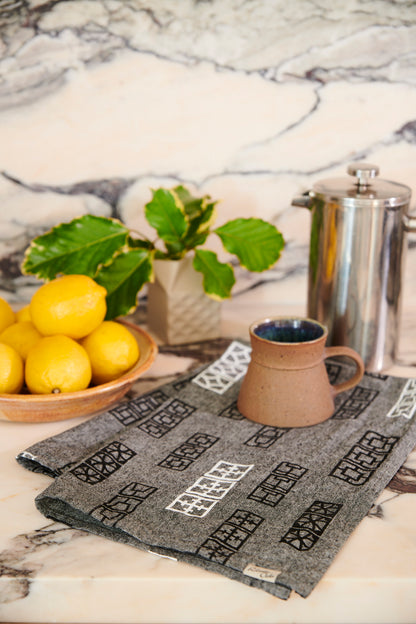 Breeze Block Linen Tea Towel - Black