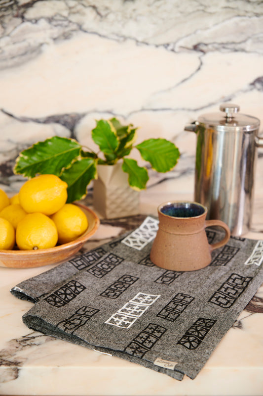 Breeze Block Linen Tea Towel - Black